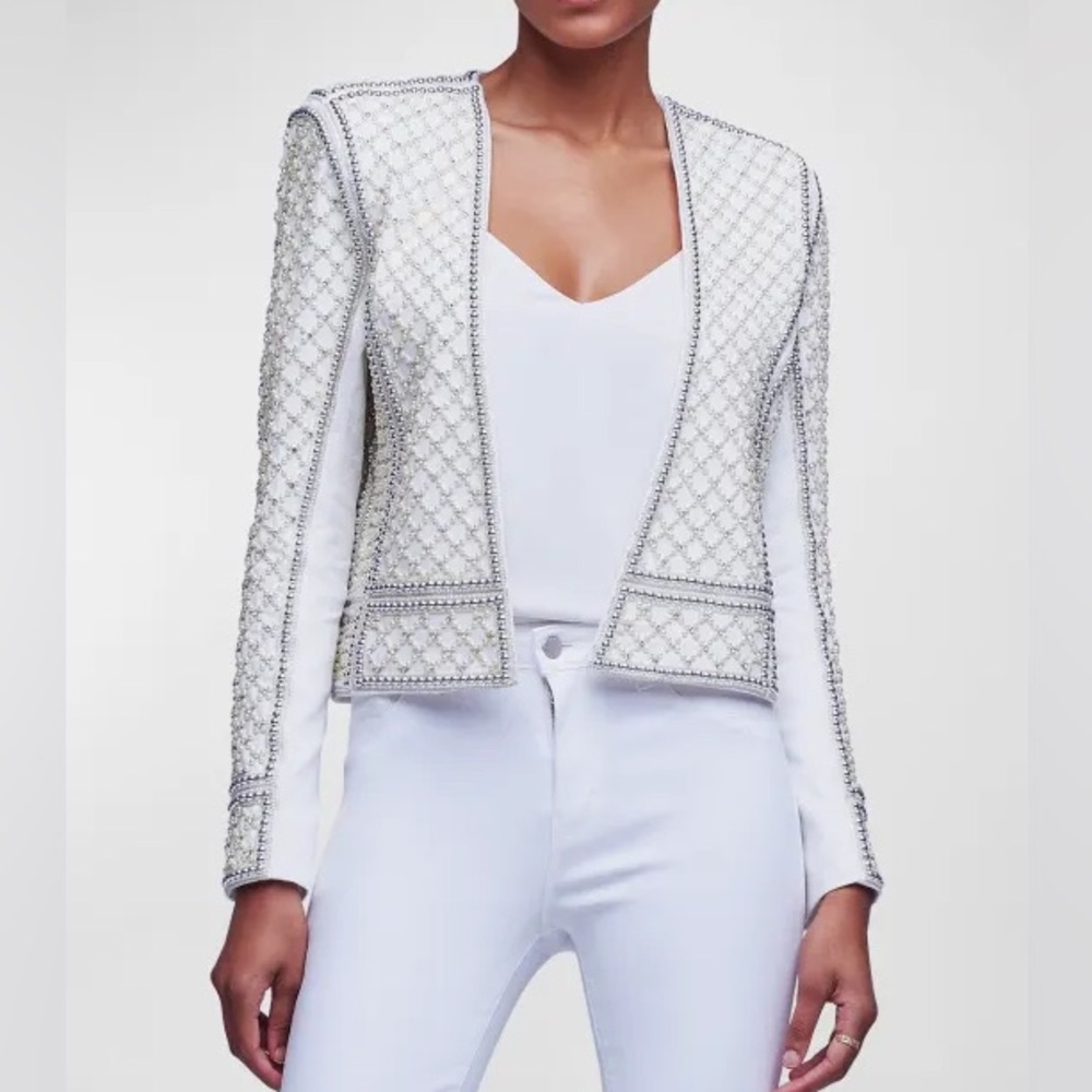 L'AGENCE White and Silver Beaded Blazer - NEVER WORN!!!!